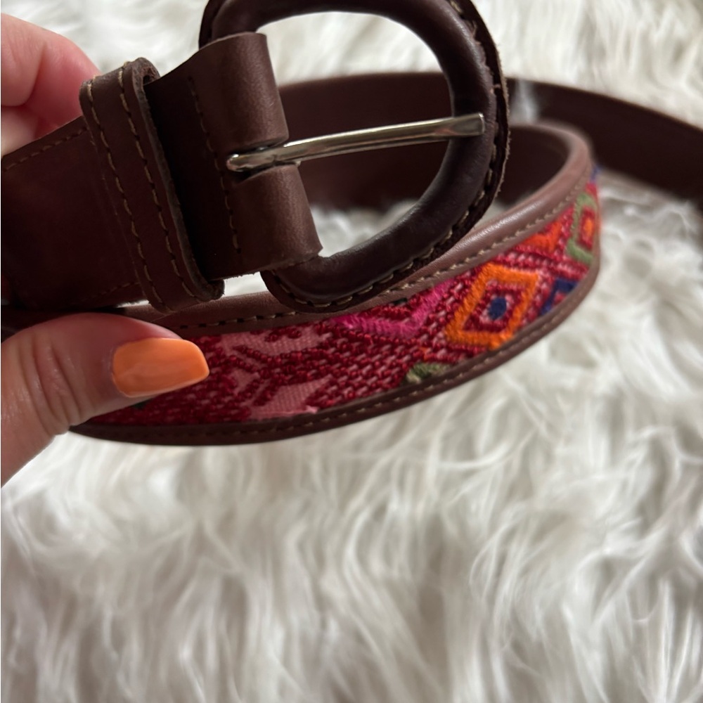Embroidered Brown and Pink Women's Belt